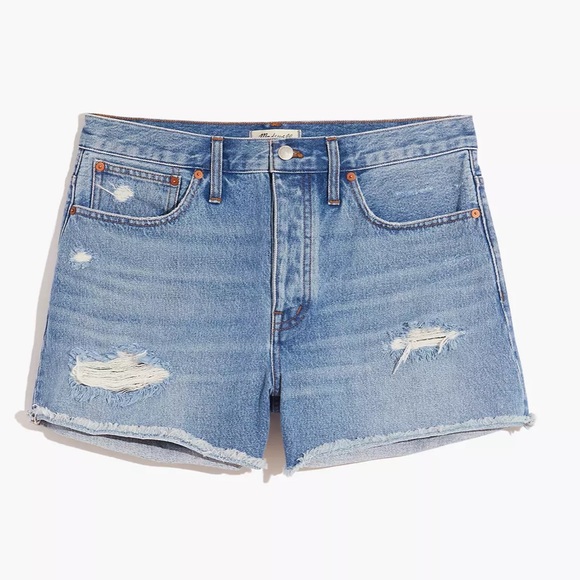 NEW Madewell Curvy Relaxed Denim Shorts in Homecrest Wash: Ripped Edition MC645 - Picture 4 of 4
